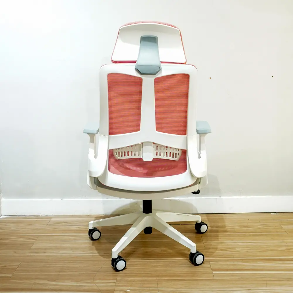 WORKDESIGN - AHSOKA PC PR KURSI KANTOR / KURSI KERJA ERGONOMIS DENGAN SANDARAN KEPALA DAN LUMBAR SUPPORT warna PINK - WHITE LIGHT GREY - WORKDESIGN - foto 5