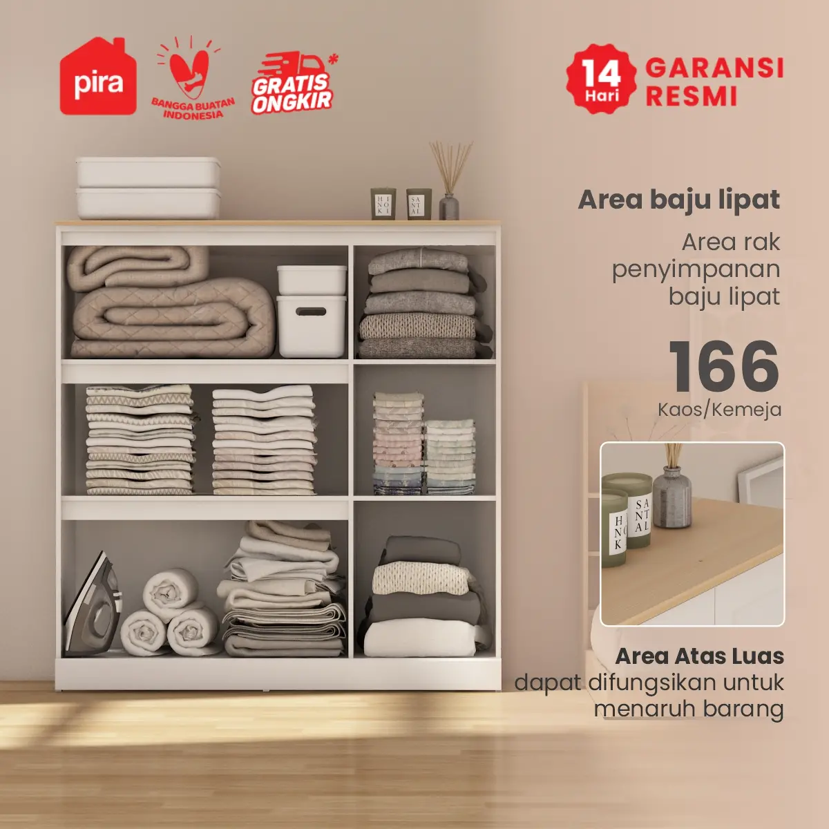 PIRA METROPOLIS -  YORK BLS120 LEMARI PAKAIAN KECIL 3 PINTU FULL RAK / LEMARI BAJU warna WHITE - PRO OAK - PIRA METROPOLIS - foto 4