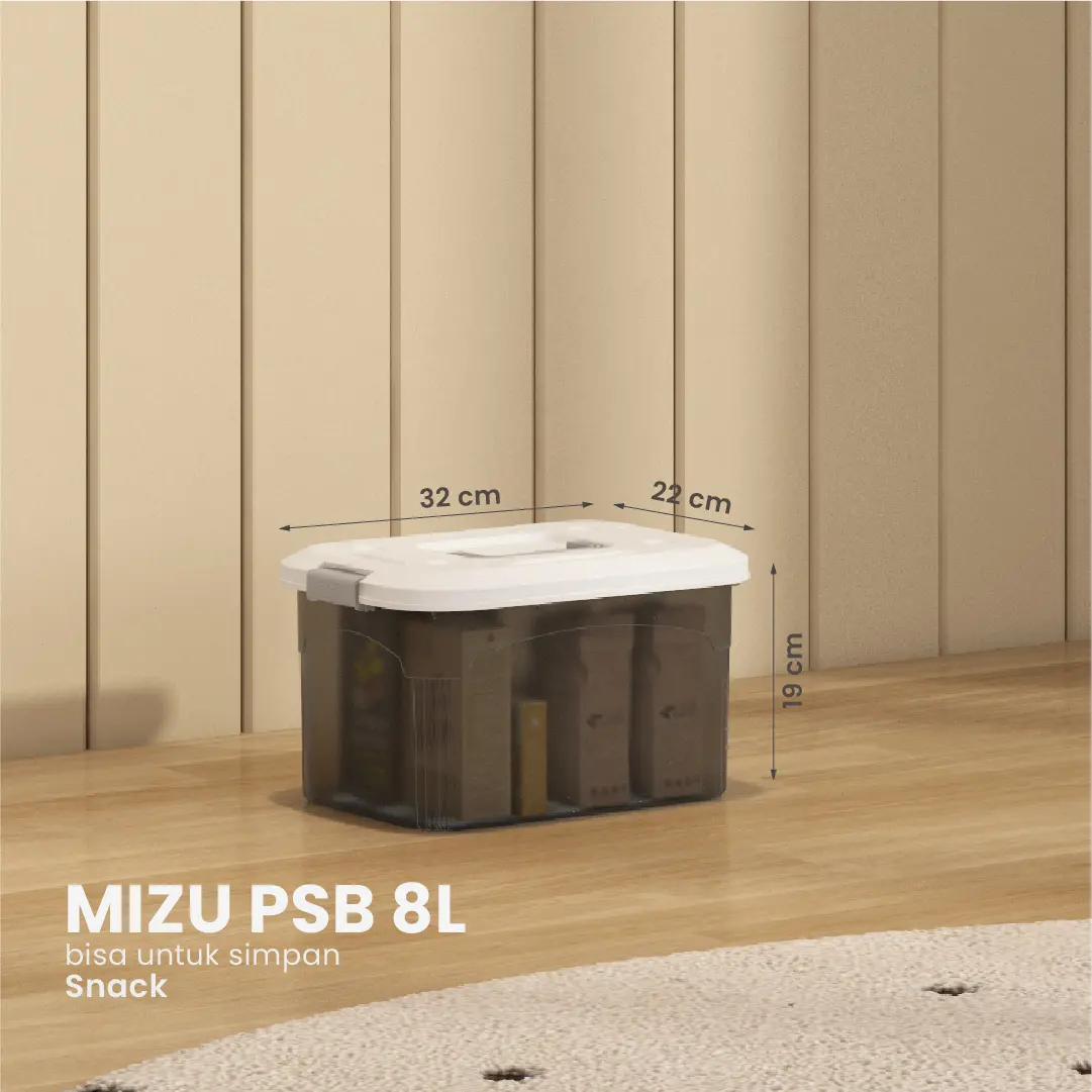 Panduan ukuran PIRA HOME -  MIZU PSB 8L CONTAINER BOX / BOX PLASTIK / KOTAK PENYIMPANAN warna CLEAR GREY - PIRA HOME