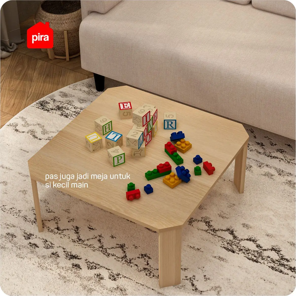 PIRA - TABE CT70 MEJA TAMU / MEJA MAKAN LIPAT LESEHAN / MEJA BELAJAR LIPAT LESEHAN warna PRO OAK - PIRA - foto 6