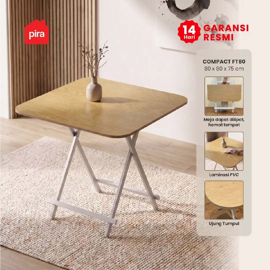 PIRA - COMPACT FT80 MEJA MAKAN / MEJA LIPAT / MEJA TERAS / MEJA CAFE / KURSI MAKAN / KURSI LIPAT / MEJA MAKAN SET KURSI warna LIGHT WOOD - PIRA - foto 1