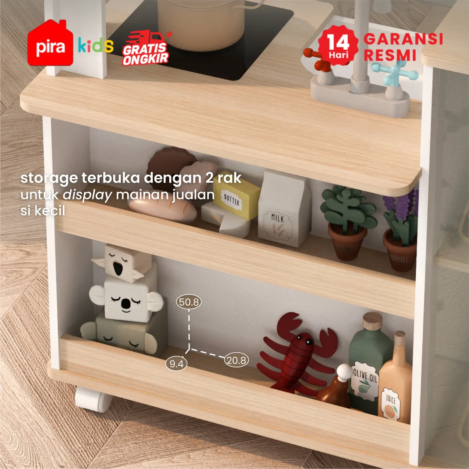 PIRA KIDS -  MORI SHOP PP PRETEND PLAY TOKO JUALAN / MARKET BOOTH / GEROBAK WARUNG MAINAN ANAK warna WHITE SM - PRO OAK - PIRA METROPOLIS - foto 9