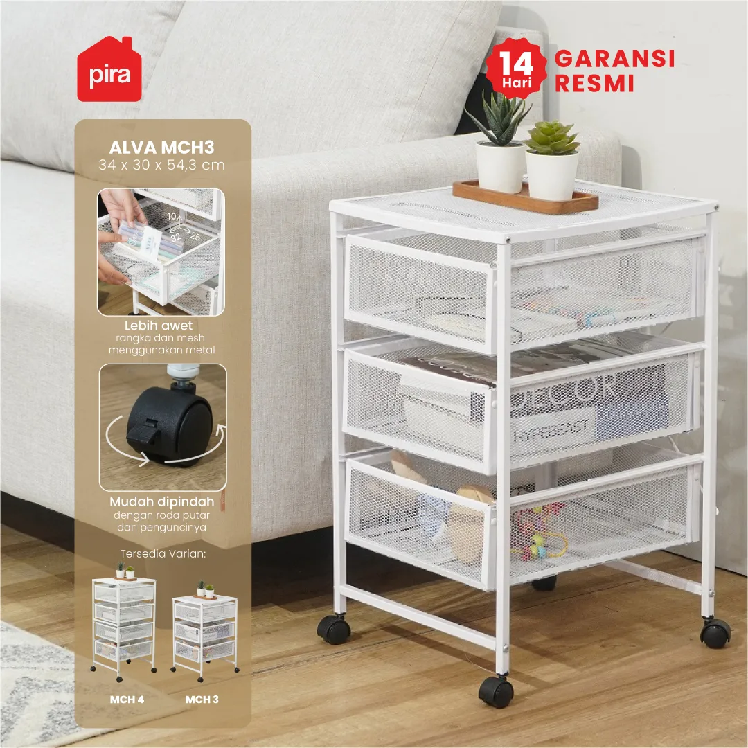 PIRA METROPOLIS - ALVA MCH3 RAK LACI BESI / DRAWER PENYIMPANAN BESI / RAK SUSUN BESI / LACI DOKUMEN warna WHITE - PIRA METROPOLIS - foto 9