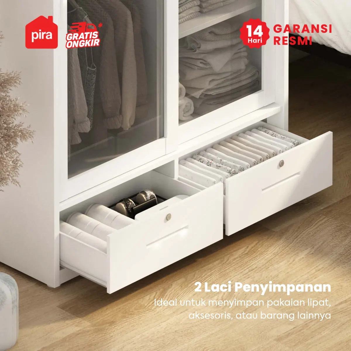 PIRA -  STEEL A 120G MWDSL LEMARI PAKAIAN BESI PINTU SLIDING / LEMARI PINTU GESER / LEMARI BAJU DENGAN KACA TRANSPARAN DAN LED warna WHITE - PIRA - foto 7