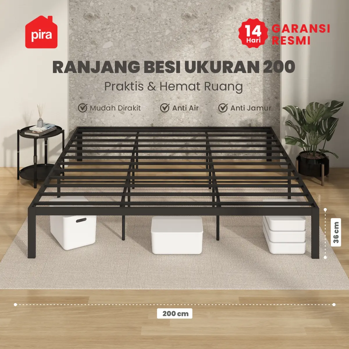 PIRA -  BASE AVA MBD200 DIVAN BESI / DIPAN / TEMPAT TIDUR BESI warna BLACK - PIRA - foto 1