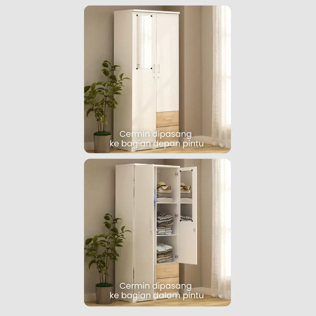 PIRA METROPOLIS - ALANA 2PL A LEMARI PAKAIAN 2 PINTU warna WHITE - PIRA METROPOLIS - foto 5