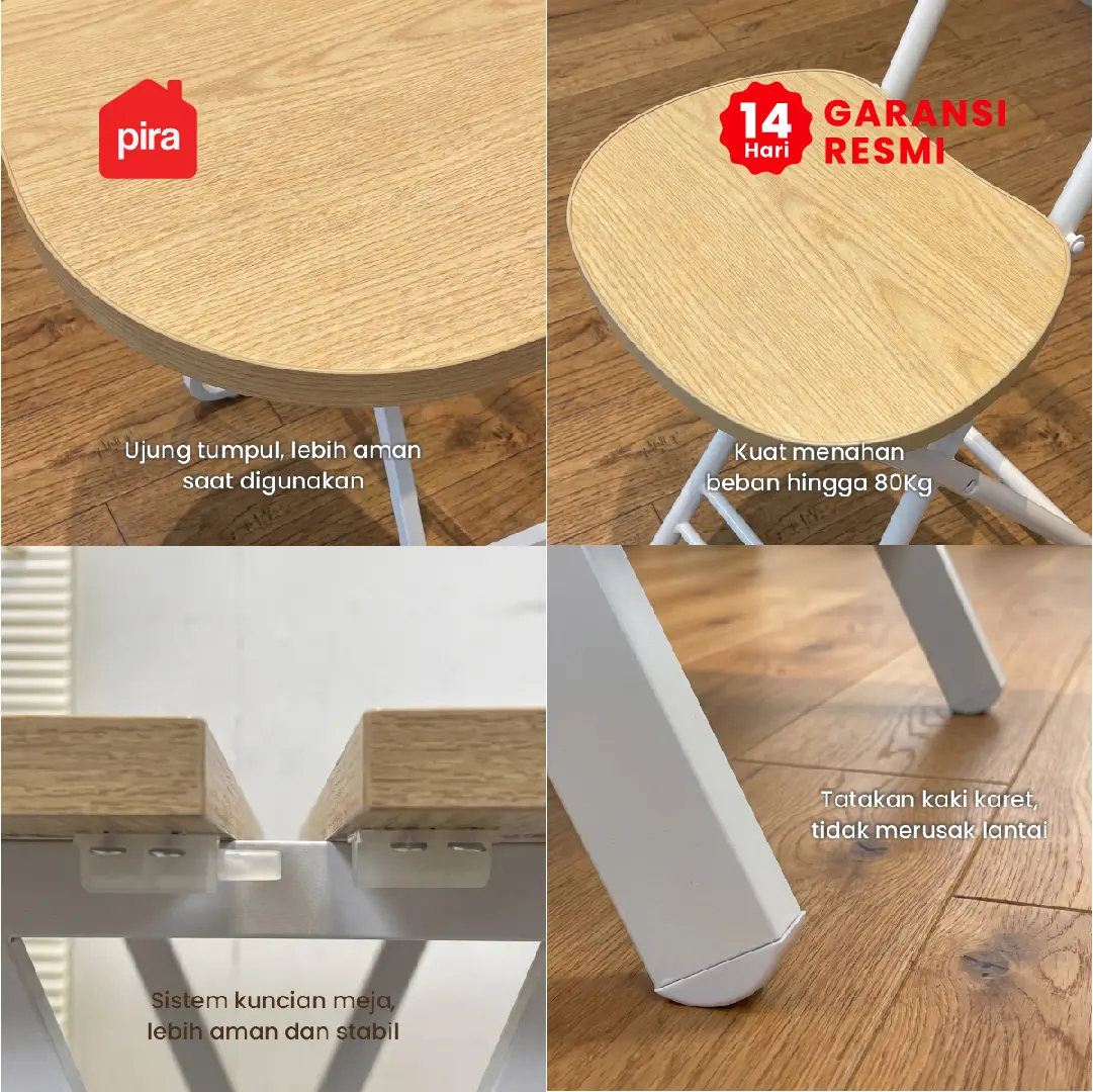 PIRA - COMPACT FT80 MEJA MAKAN / MEJA LIPAT / MEJA TERAS / MEJA CAFE / KURSI MAKAN / KURSI LIPAT / MEJA MAKAN SET KURSI warna LIGHT WOOD - PIRA - foto 6