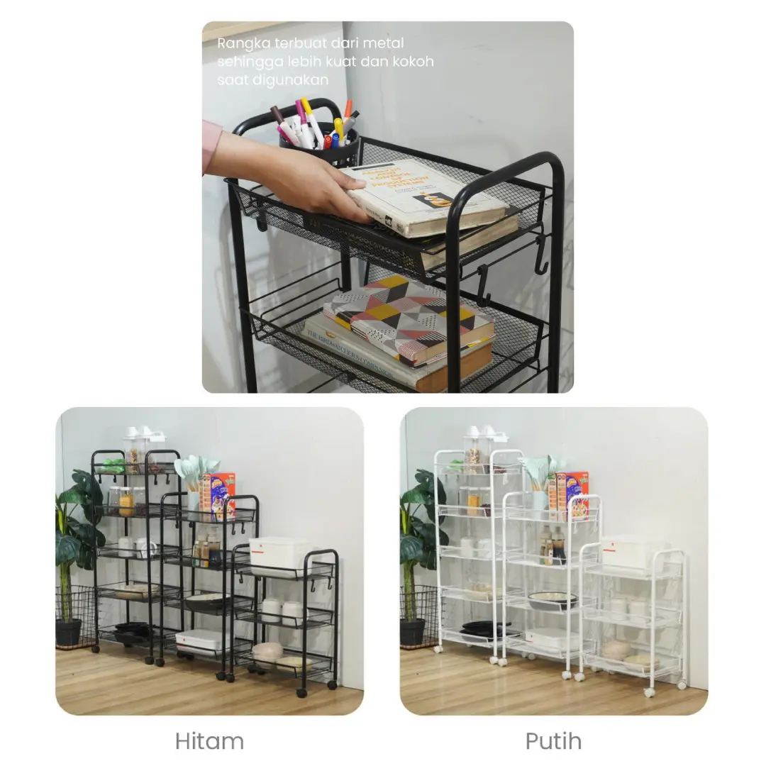 PIRA - GUMI MKT3 RAK TROLI / RAK SERBAGUNA / RAK BESI 3/ 4/ 5 SUSUN DENGAN RODA warna WHITE - PIRA - foto 5