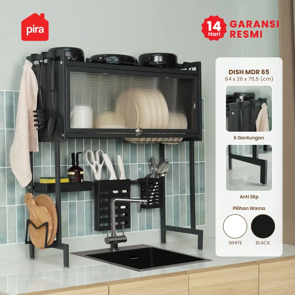 PIRA HOME - DISH MDR65 RAK PIRING / RAK DAPUR / RAK CUCI PIRING / RAK WASTAFEL / RAK PENGERING PIRING warna BLACK - PIRA HOME - foto 1