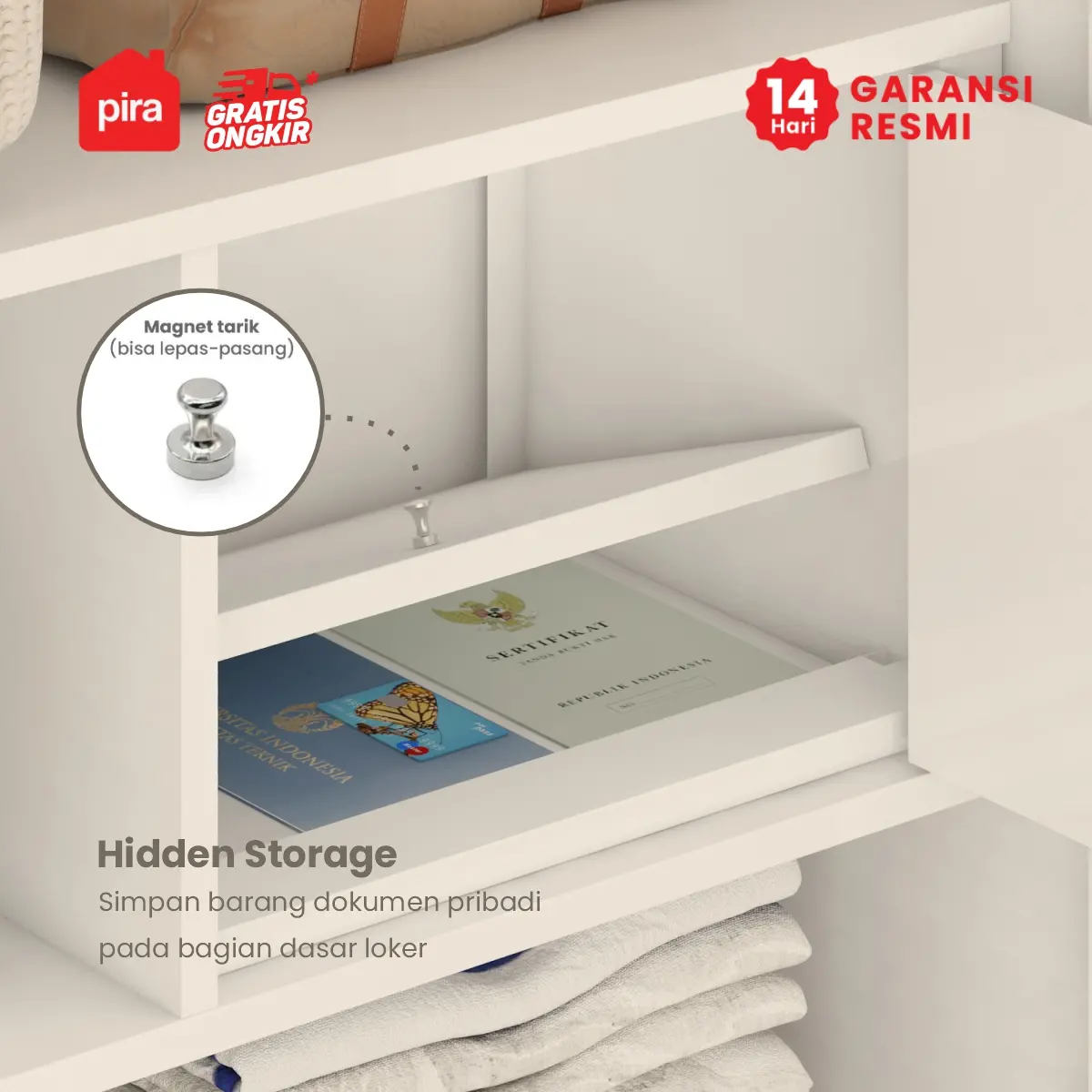 PIRA - STEEL 4P 2BDR MWD LEMARI PAKAIAN BESI 4 PINTU / LEMARI BAJU / LEMARI BESI JUMBO DENGAN 2 LACI DAN RAK DISPLAY warna WHITE - PIRA - foto 5