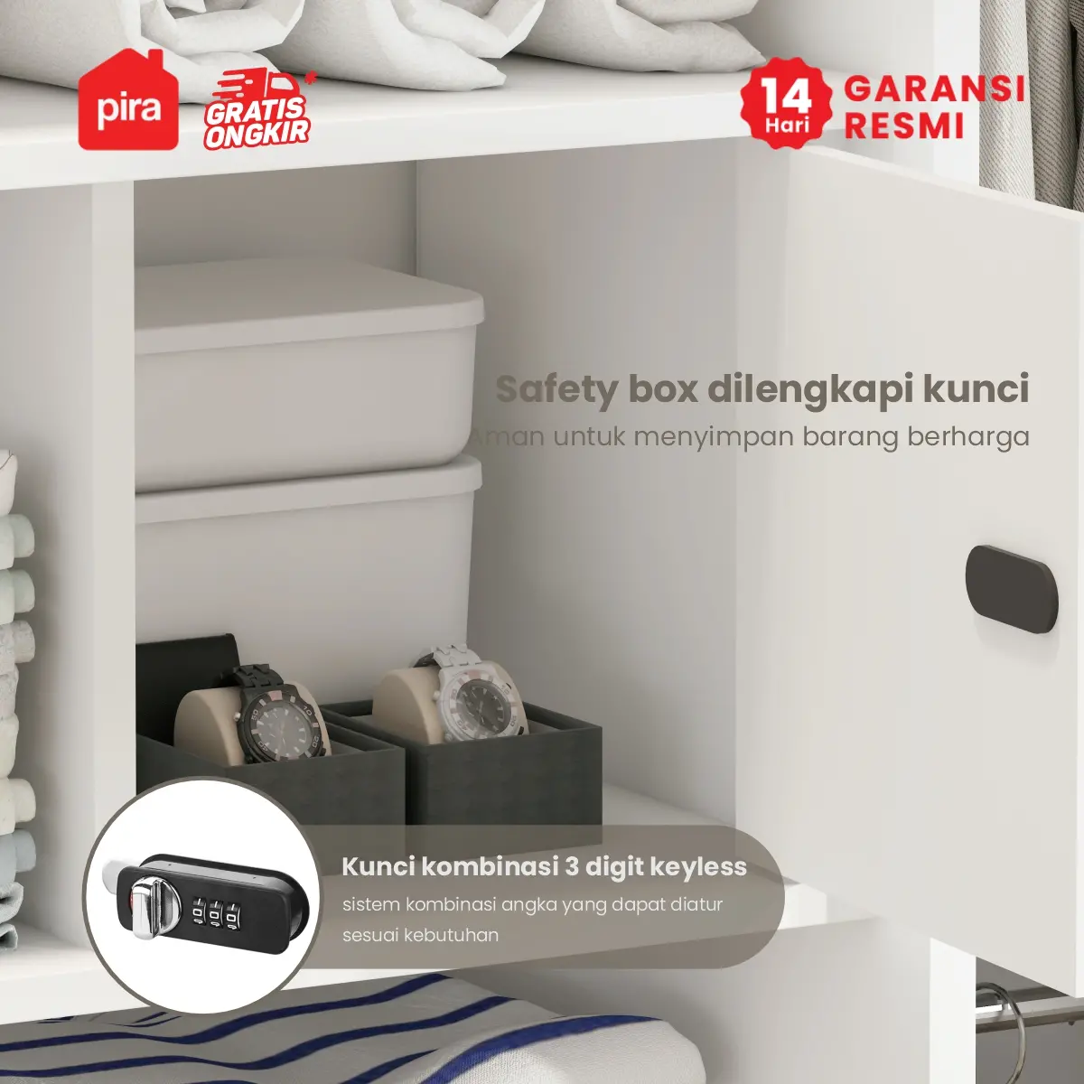 PIRA - STEEL 4P 2BDR MWD LEMARI PAKAIAN BESI 4 PINTU / LEMARI BAJU / LEMARI BESI JUMBO DENGAN 2 LACI DAN RAK DISPLAY warna WHITE - PIRA - foto 6