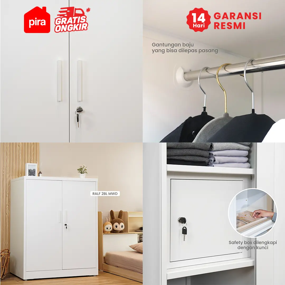 PIRA -  RALF 2BL MWD LEMARI PAKAIAN BESI 2 PINTU / LEMARI PAKAIAN ANAK warna WHITE - PIRA - foto 6