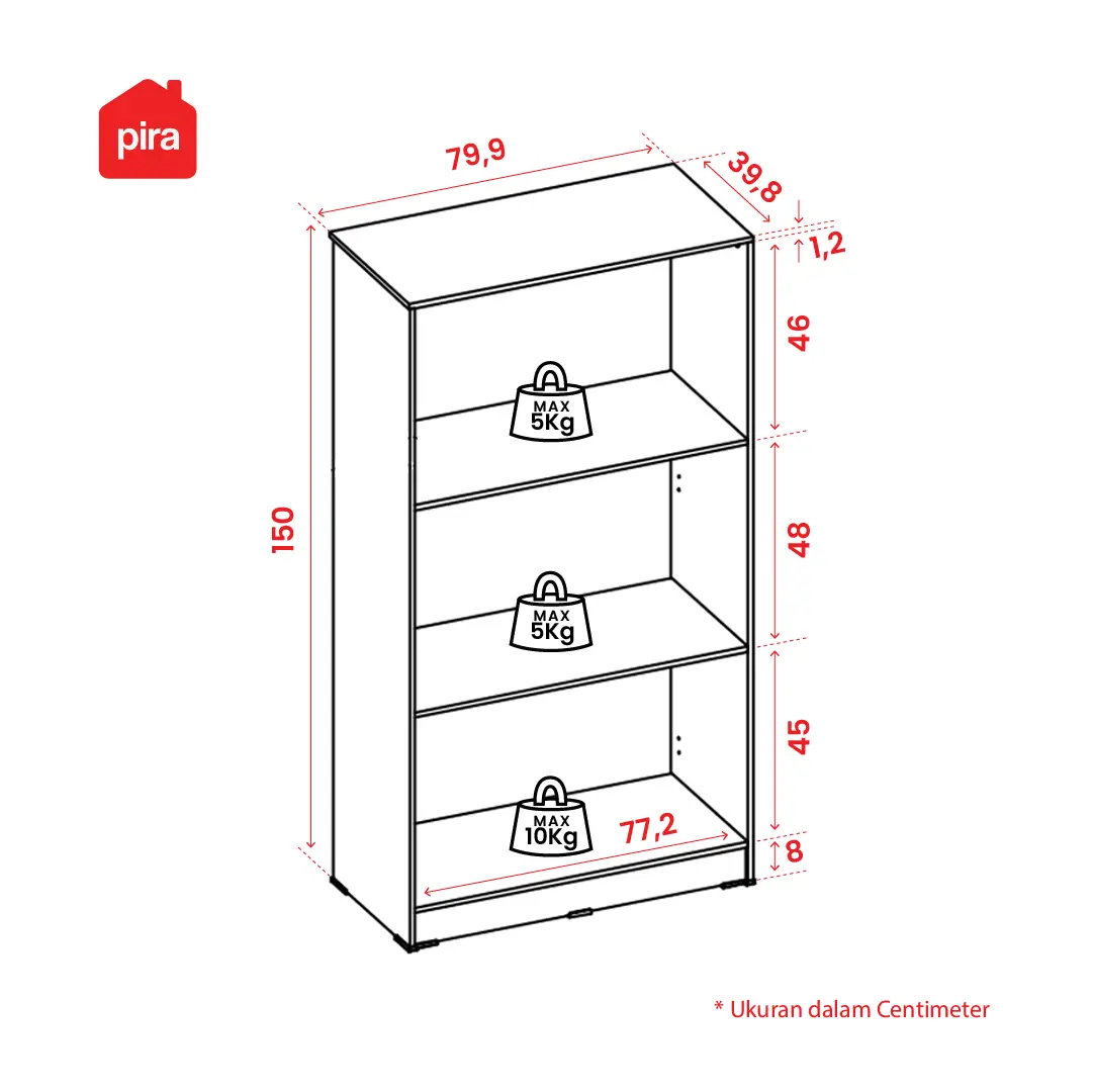 Panduan ukuran PIRA METROPOLIS -  ALBA 2PS LEMARI PAKAIAN MEDIUM 2 PINTU FULL RAK warna SONOMA OAK - WHITE - METROPOLIS