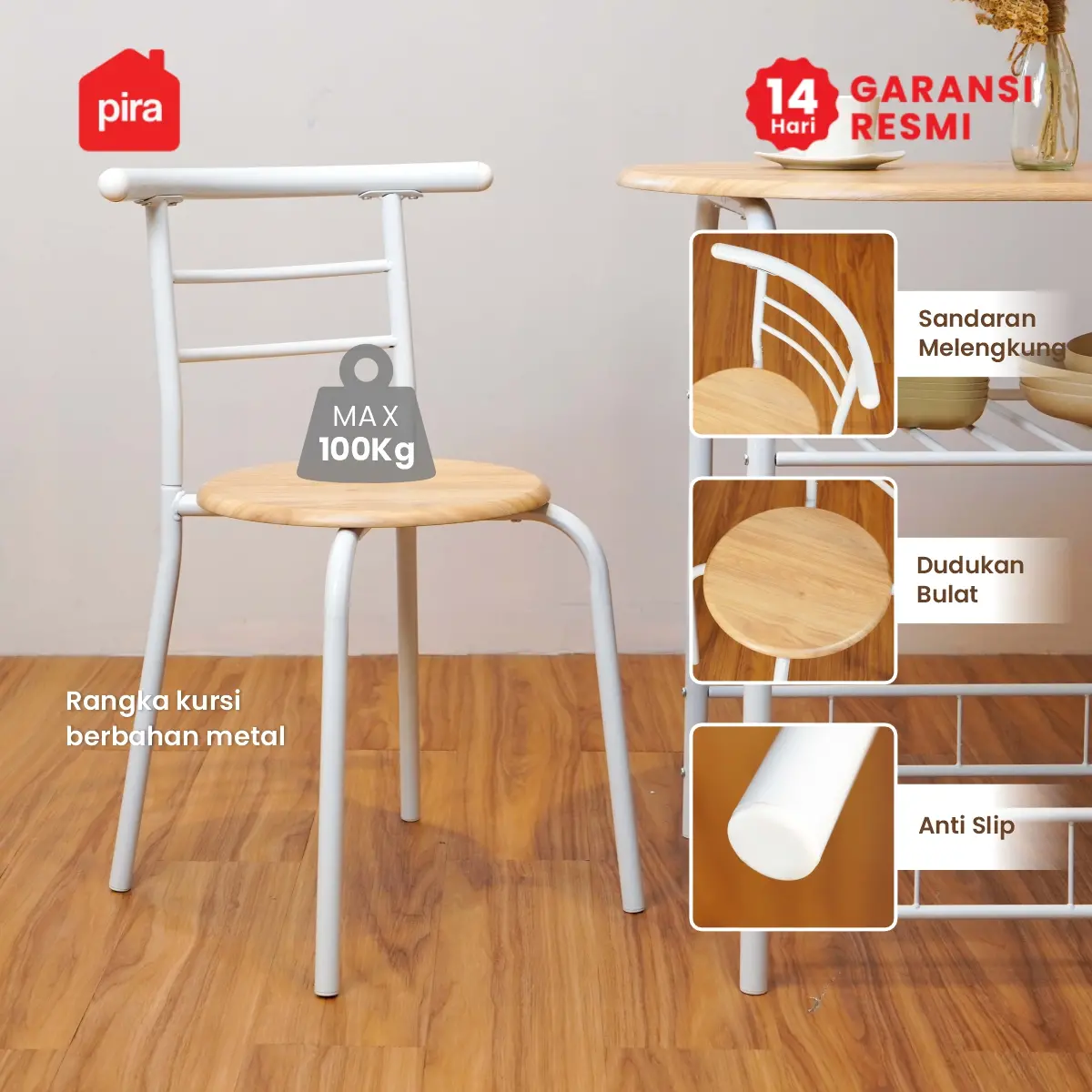 PIRA - SWAN DTS SET MEJA MAKAN DENGAN 2 SET KURSI warna PRO OAK - WHITE - PIRA METROPOLIS - foto 7