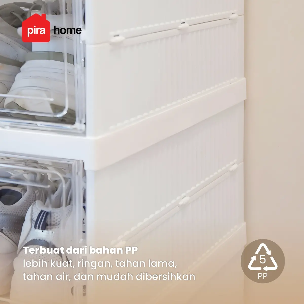 PIRA - KAMA PSR RAK SEPATU LIPAT 1 PINTU / KOTAK SEPATU TRANSPARAN / RAK SEPATU SUSUN TERTUTUP warna WHITE - PIRA - foto 9