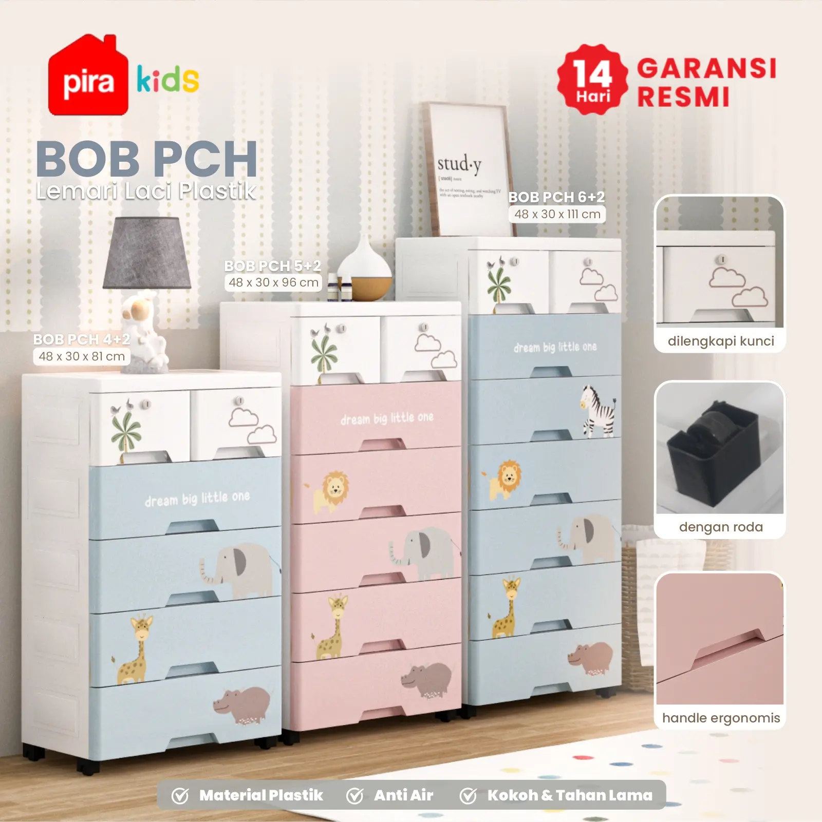 PIRA KIDS - BOB PCH4+2 LEMARI LACI PLASTIK / LEMARI PLASTIK / DRAWER PLASTIK / LEMARI BAYI / LEMARI PAKAIAN ANAK warna BLUE - PIRA KIDS - foto 2