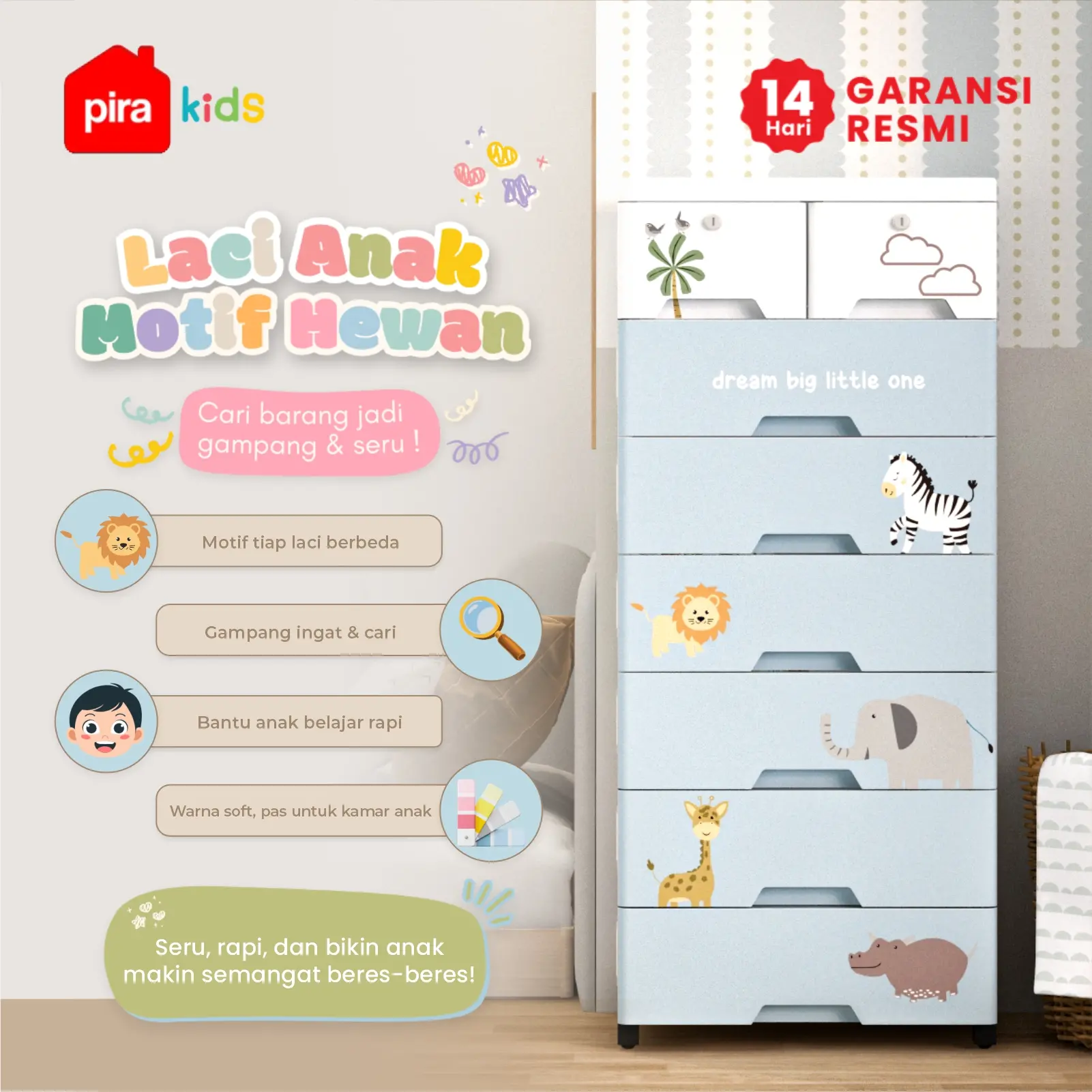 PIRA KIDS - BOB PCH4+2 LEMARI LACI PLASTIK / LEMARI PLASTIK / DRAWER PLASTIK / LEMARI BAYI / LEMARI PAKAIAN ANAK warna BLUE - PIRA KIDS - foto 6