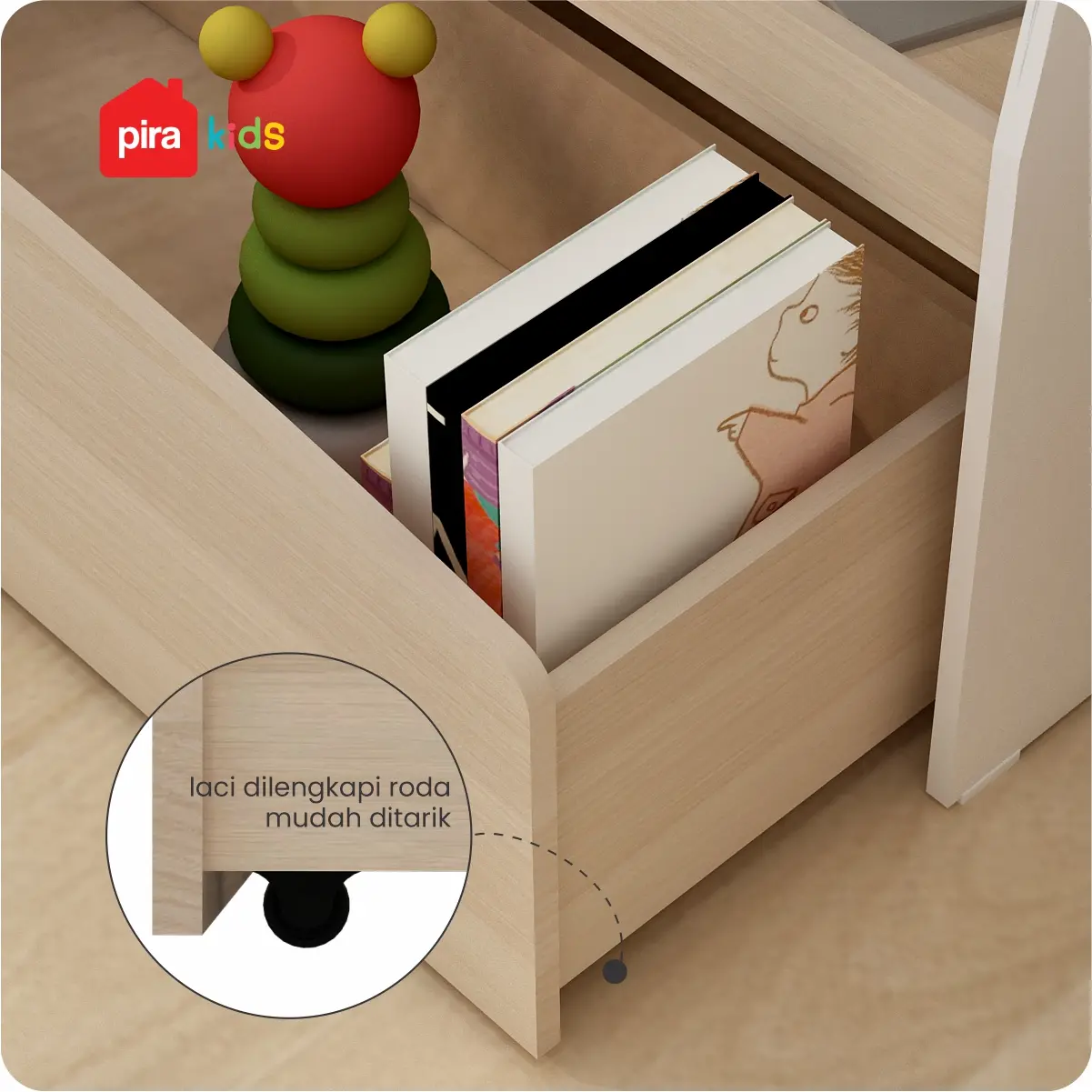 PIRA KIDS - TEDDY BC RAK BUKU ANAK / RAK BUKU MONTESSORI warna PRO OAK - WHITE - PIRA KIDS - foto 3