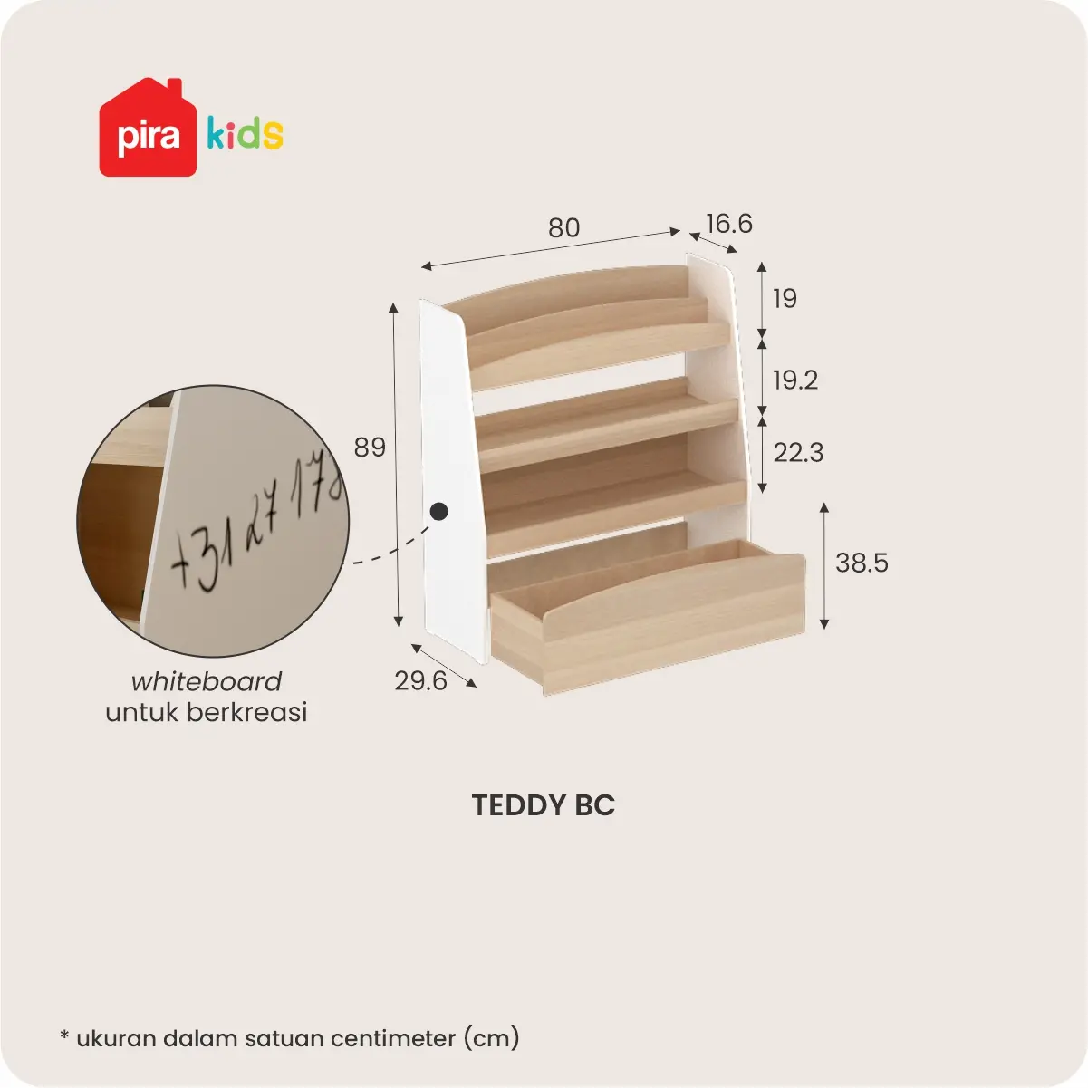 PIRA KIDS - TEDDY BC RAK BUKU ANAK / RAK BUKU MONTESSORI warna PRO OAK - WHITE - PIRA KIDS - foto 4
