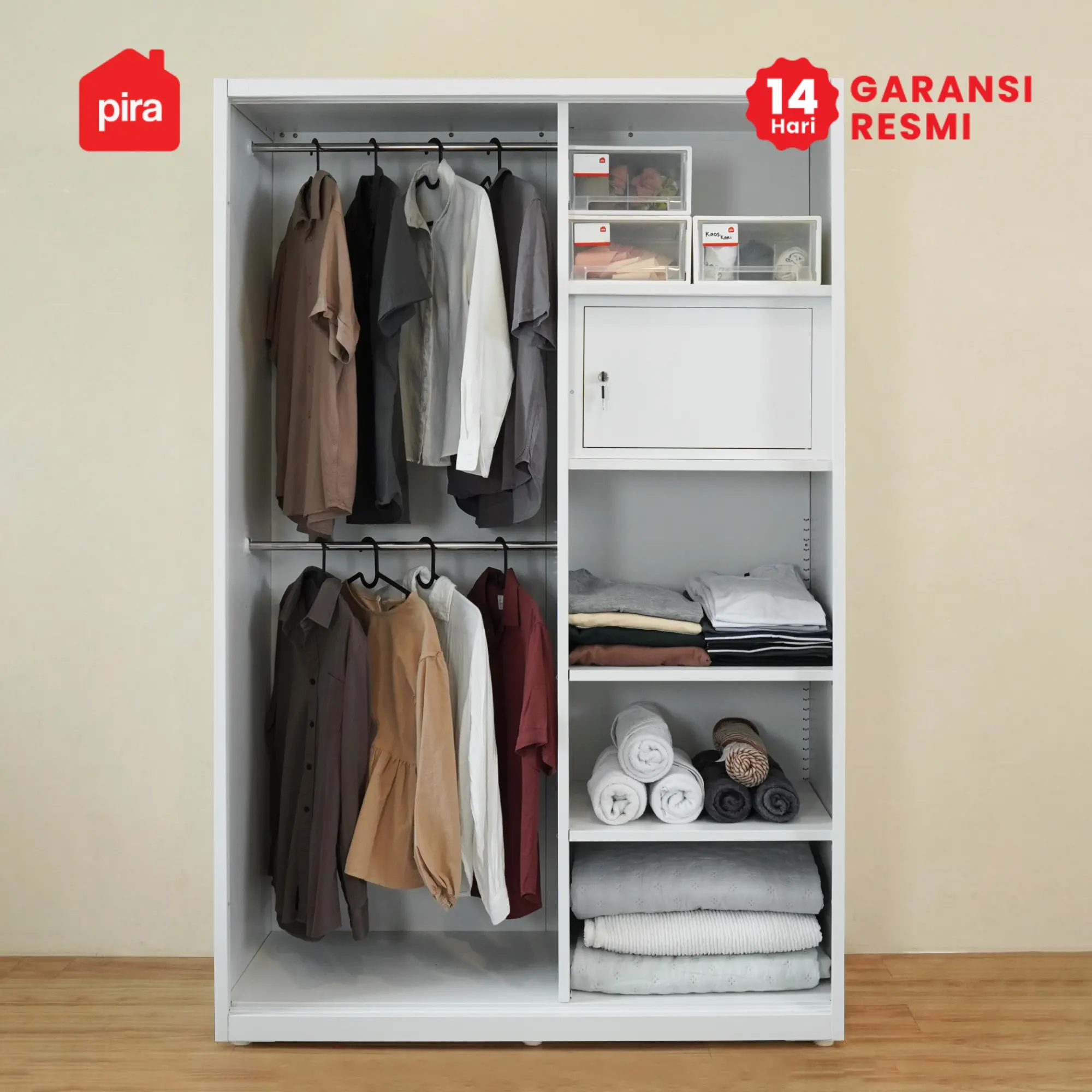 PIRA - SCHON AVA 120 MWDSL LEMARI PAKAIAN BESI SLIDING / PINTU GESER warna WHITE - PIRA - foto 3