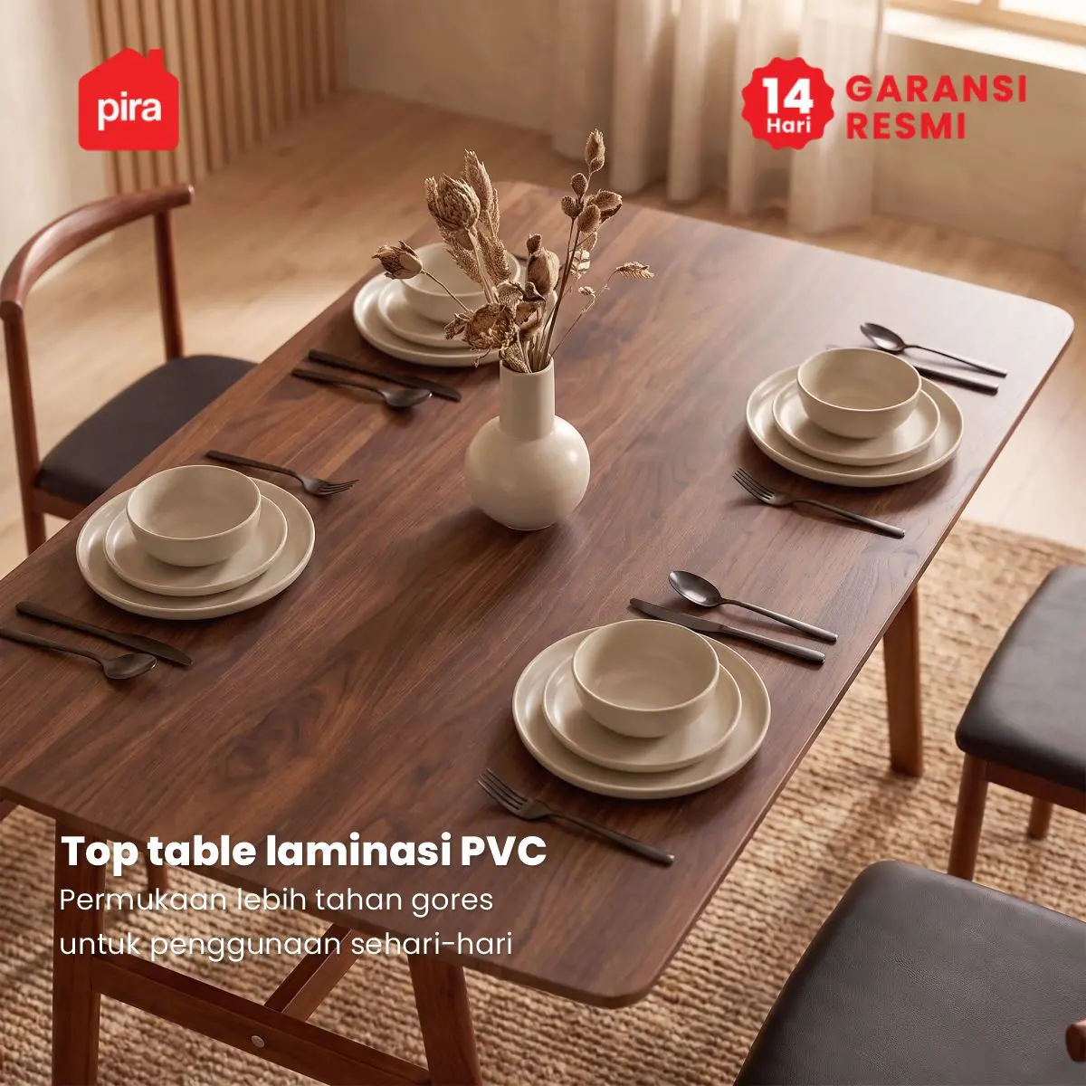 PIRA BAVARIAN - SIV DTS MEJA MAKAN SET DENGAN 4 KURSI warna DARK BROWN - BLACK - PIRA - foto 3