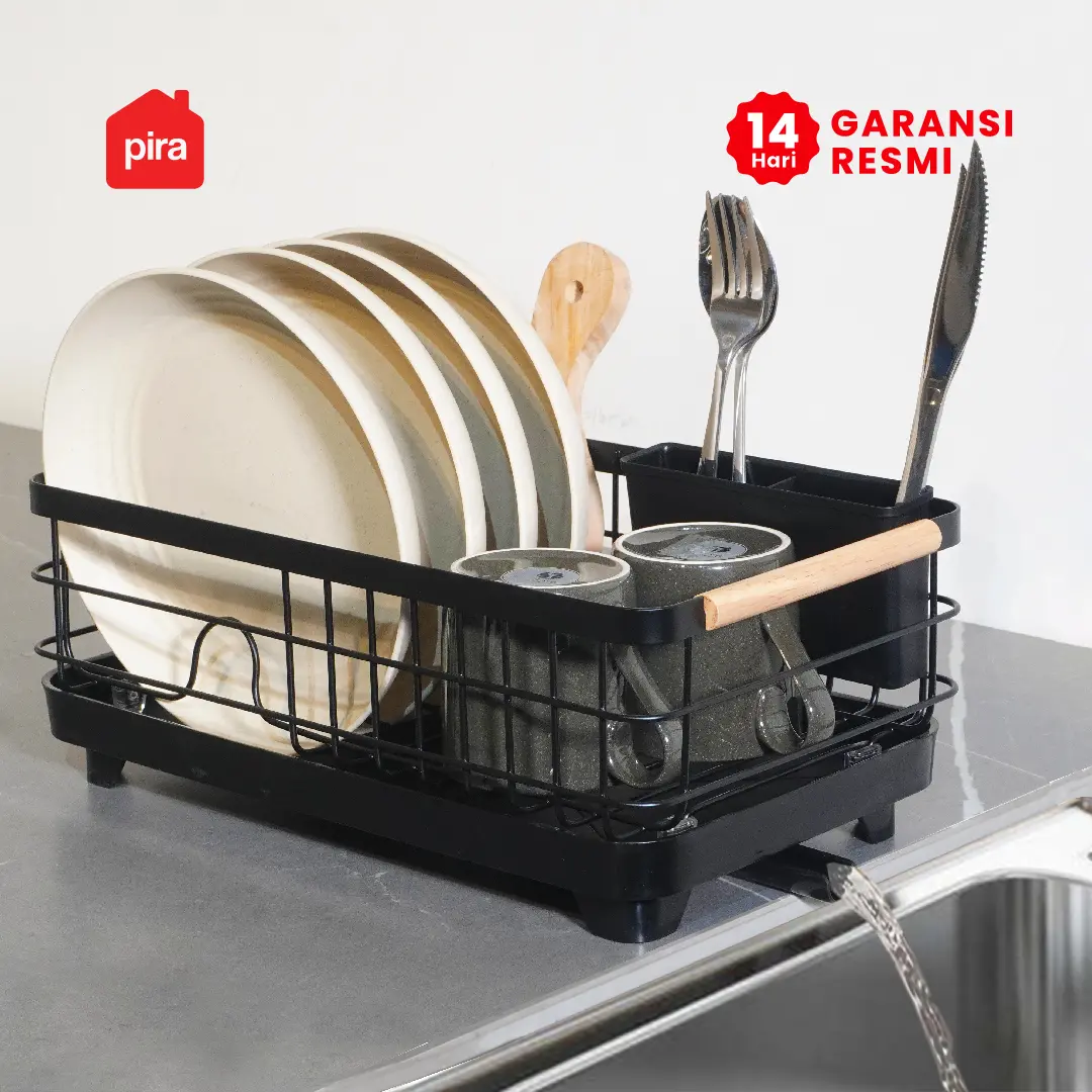 PIRA HOME - KAWA DR20 RAK PIRING / RAK PENGERING PIRING DENGAN PIPA PEMBUANG AIR warna BLACK - PIRA HOME - foto 1