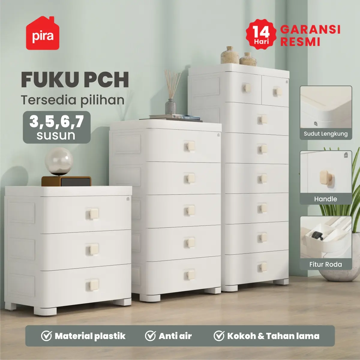 PIRA METROPOLIS - FUKU PCH6 LEMARI LACI / LACI PLASTIK / LEMARI SUSUN PLASTIK / LEMARI BAYI / LEMARI PAKAIAN ANAK warna WHITE - PIRA METROPOLIS - foto 2