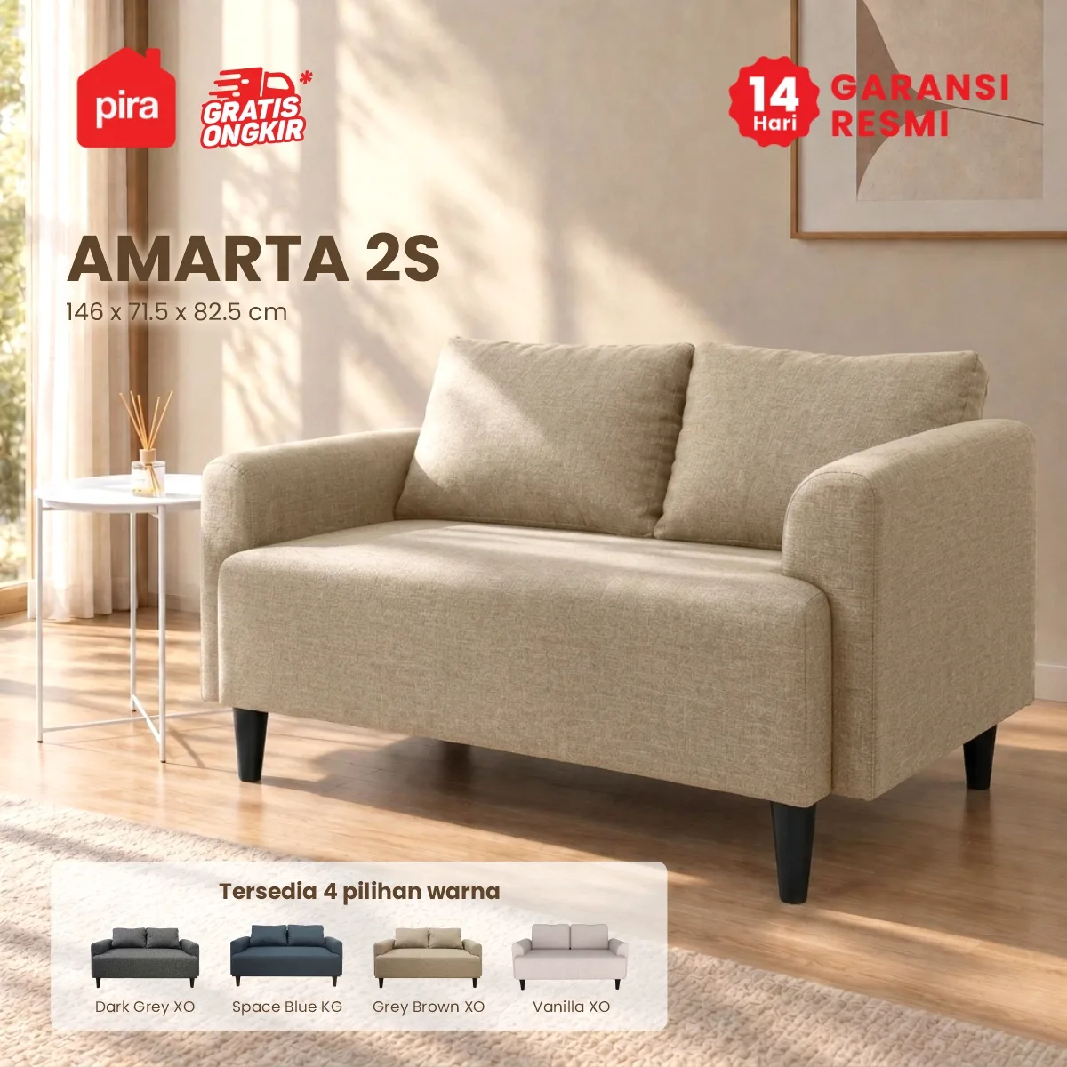 PIRA - AMARTA 2S SOFA 2 SEATER warna GREY BROWN XO - PIRA - foto 1