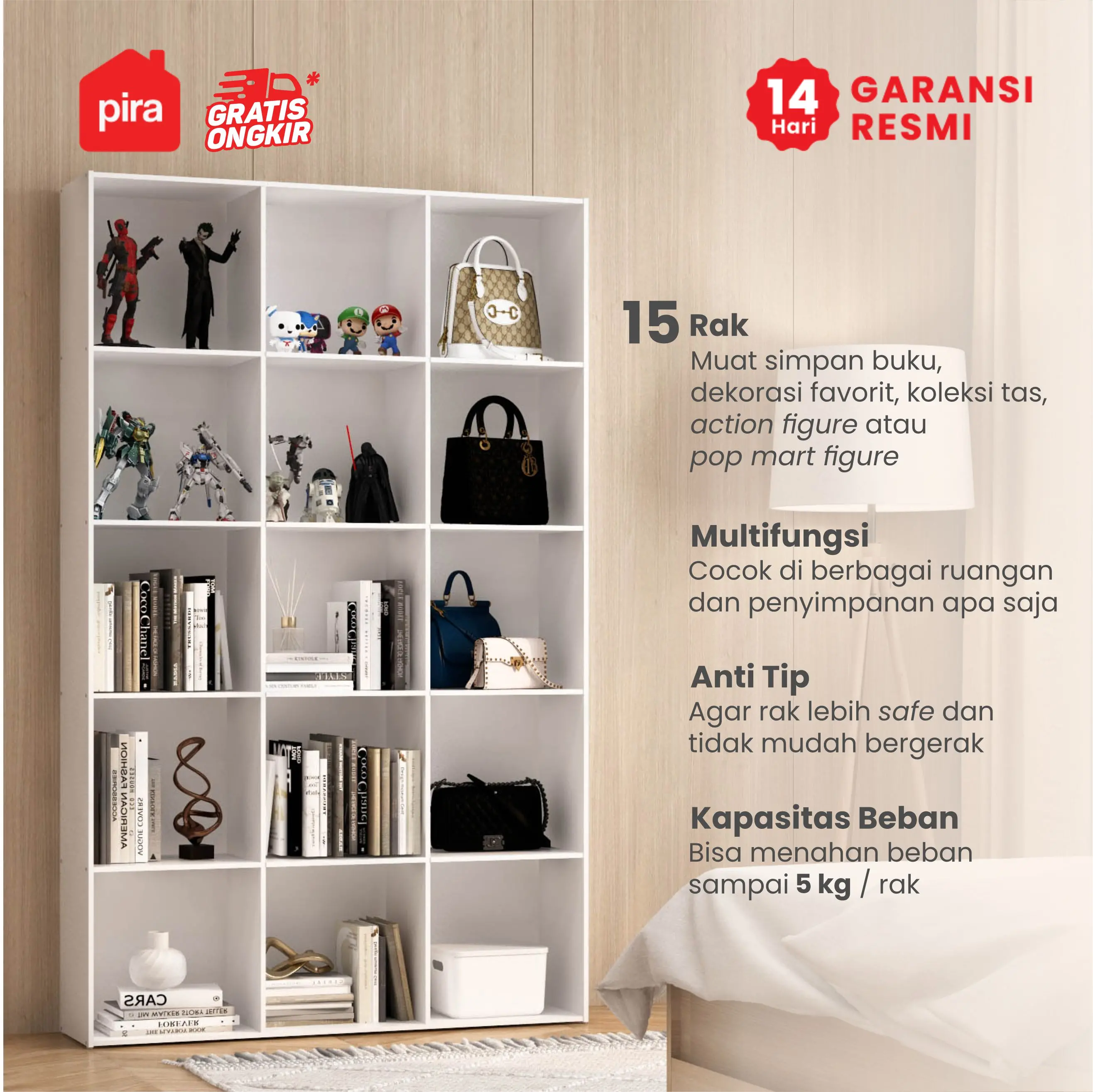 PIRA METROPOLIS - PLATO BC RAK BUKU / RAK SUSUN SERBAGUNA / RAK PAJANGAN / RAK SERBAGUNA warna WHITE - PIRA METROPOLIS - foto 2