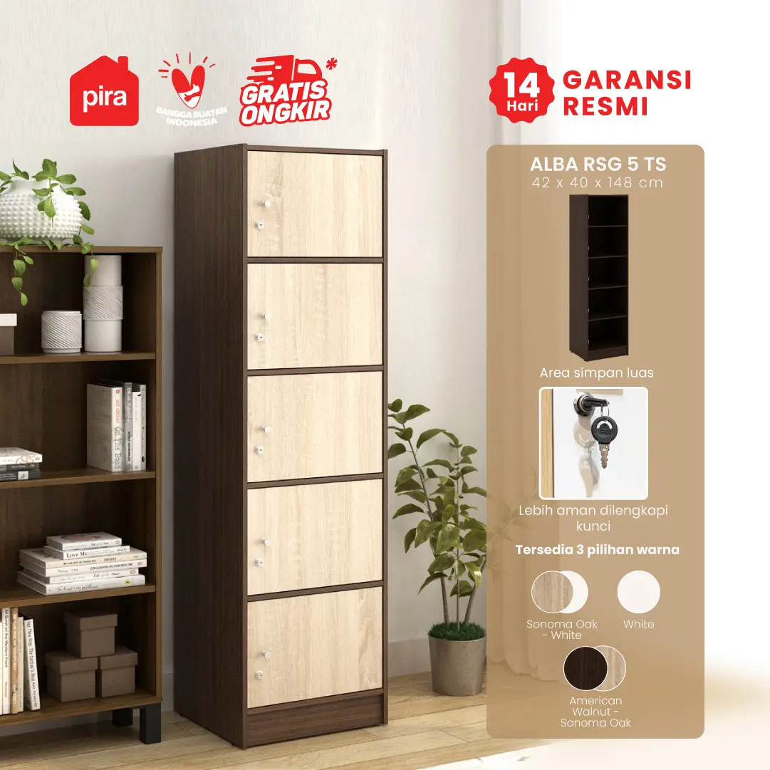 PIRA METROPOLIS - ALBA RSG 5 TS RAK SERBAGUNA / LEMARI SUSUN warna AMERICAN WALNUT - SONOMA OAK - METROPOLIS - foto 1