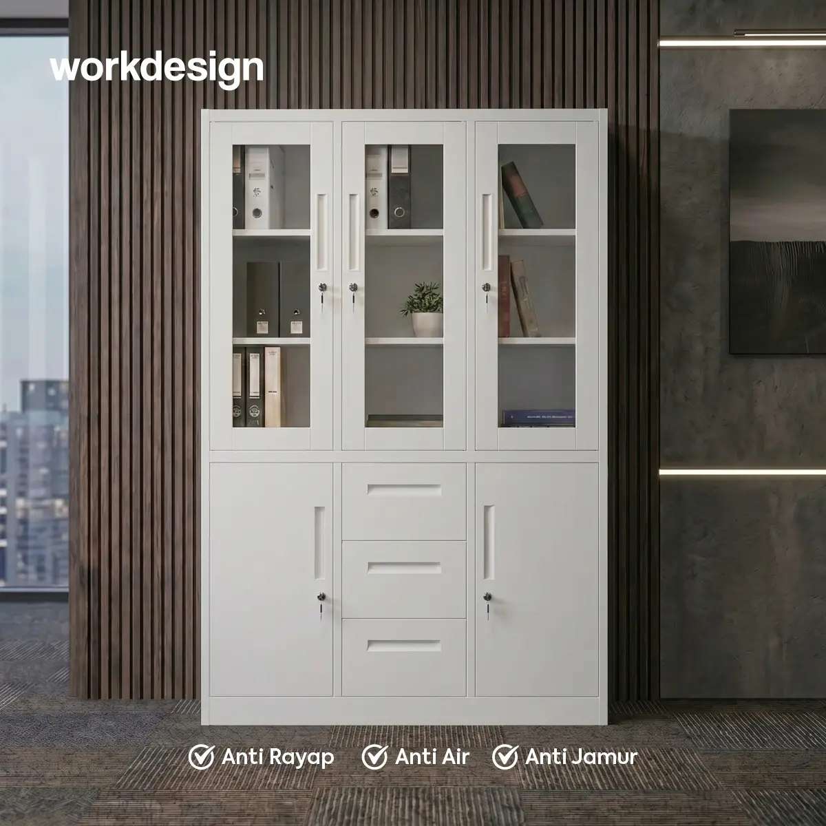 WORKDESIGN BURO AVA MBC 3 HG RAK BUKU BESI / LEMARI ARSIP KANTOR warna WHITE - WORKDESIGN - foto 2