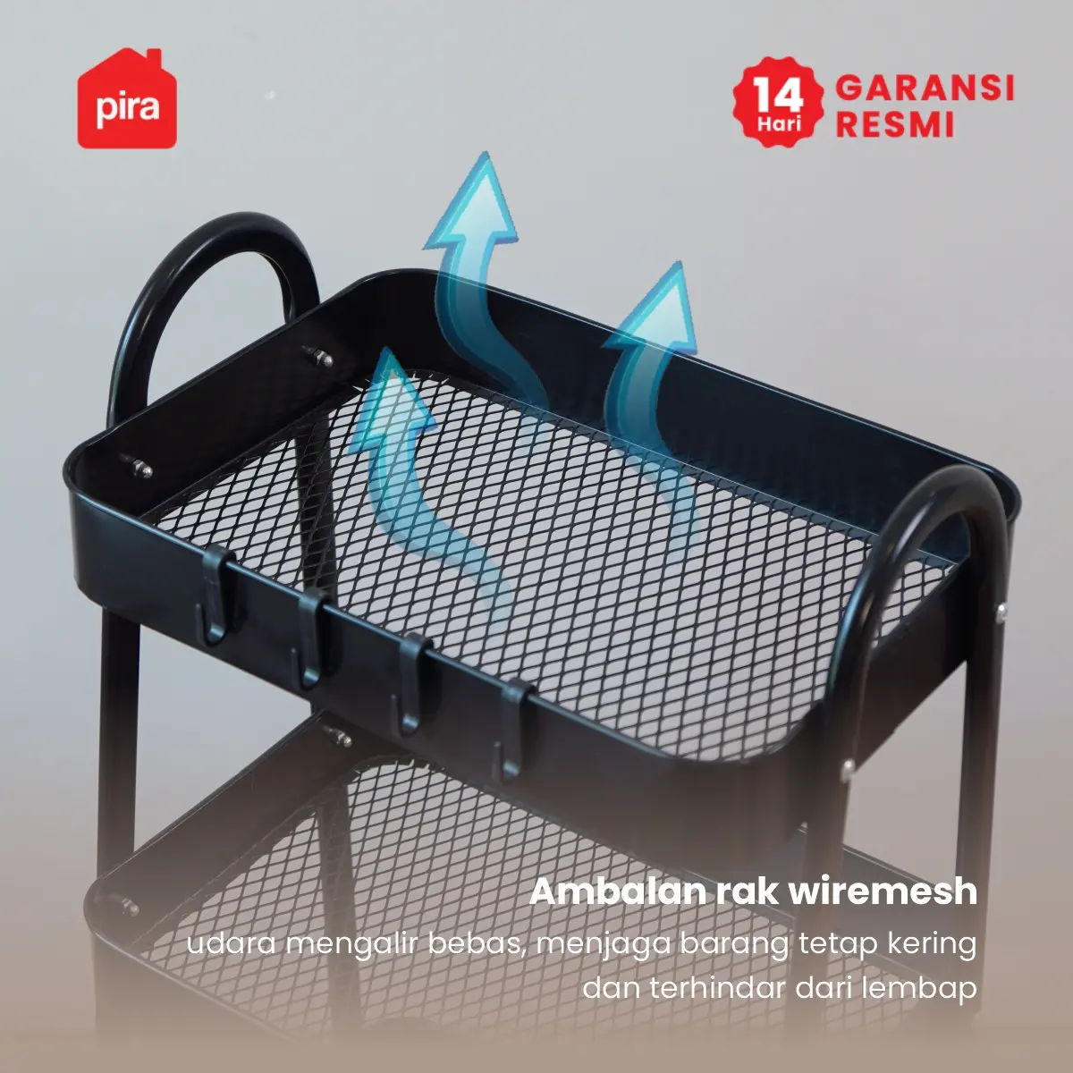PIRA -  MIKU MKT3 RAK TROLI / RAK PENYIMPANAN / RAK SERBAGUNA / RAK BESI 3 SUSUN DENGAN RODA warna BLACK - PIRA - foto 3