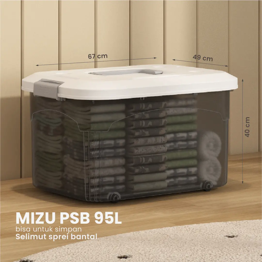 Panduan ukuran PIRA HOME -  MIZU PSB 95L CONTAINER BOX / BOX PLASTIK / KOTAK PENYIMPANAN warna CLEAR GREY - PIRA HOME