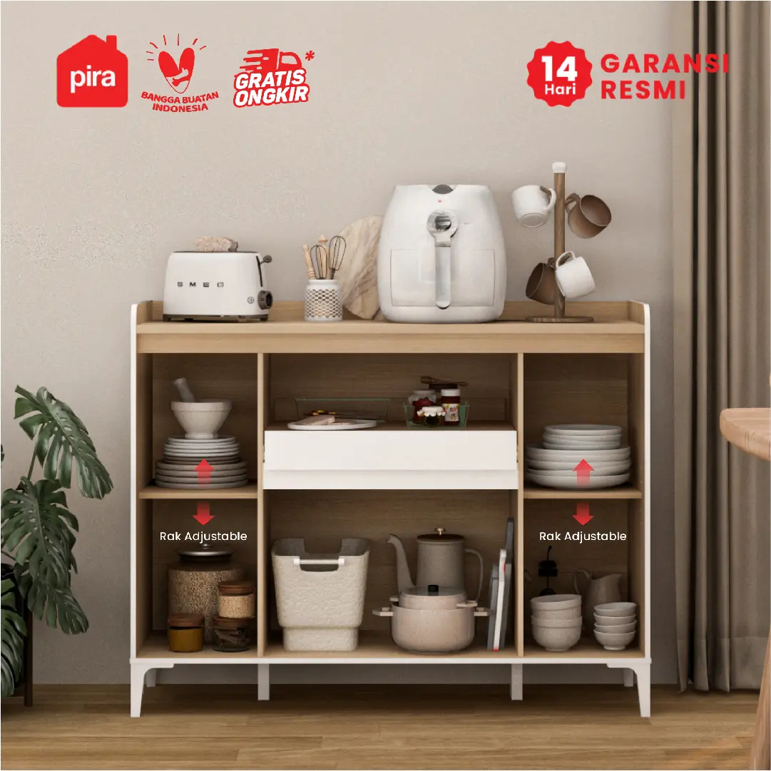 PIRA METROPOLIS OX -  HIRO SB121 BUFET / LEMARI DAPUR / KABINET DAPUR / MEJA TV / SIDEBOARD / RAK SERBAGUNA warna WHITE - PRO OAK - PIRA METROPOLIS OX - foto 3