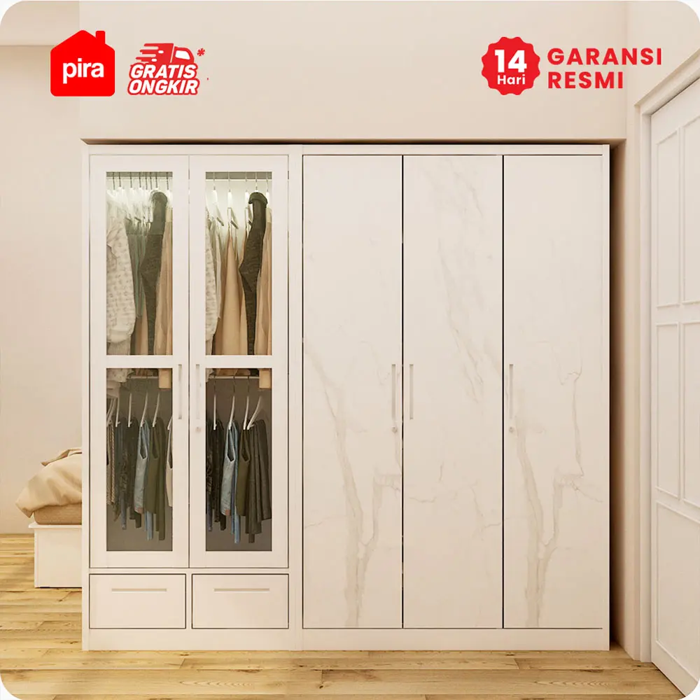 PIRA -  CATTA 5P FGD MWD LEMARI PAKAIAN BESI 5 PINTU DENGAN LACI DAN LED warna WHITE - PIRA - foto 2