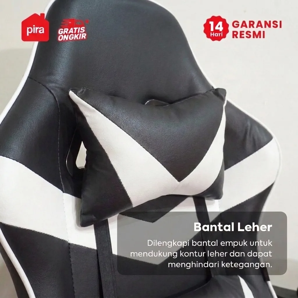 PIRA - X-WING GC V2 KURSI GAMING DENGAN SANDARAN KAKI DAN FITUR MASSAGE / PIJAT warna BLACK - WHITE - BLACK - PIRA - foto 2
