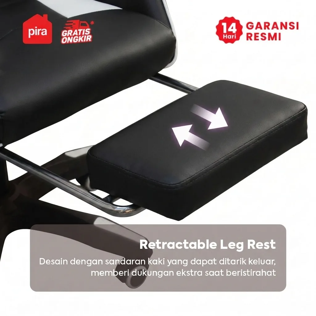 PIRA - X-WING GC V2 KURSI GAMING DENGAN SANDARAN KAKI DAN FITUR MASSAGE / PIJAT warna BLACK - WHITE - BLACK - PIRA - foto 5