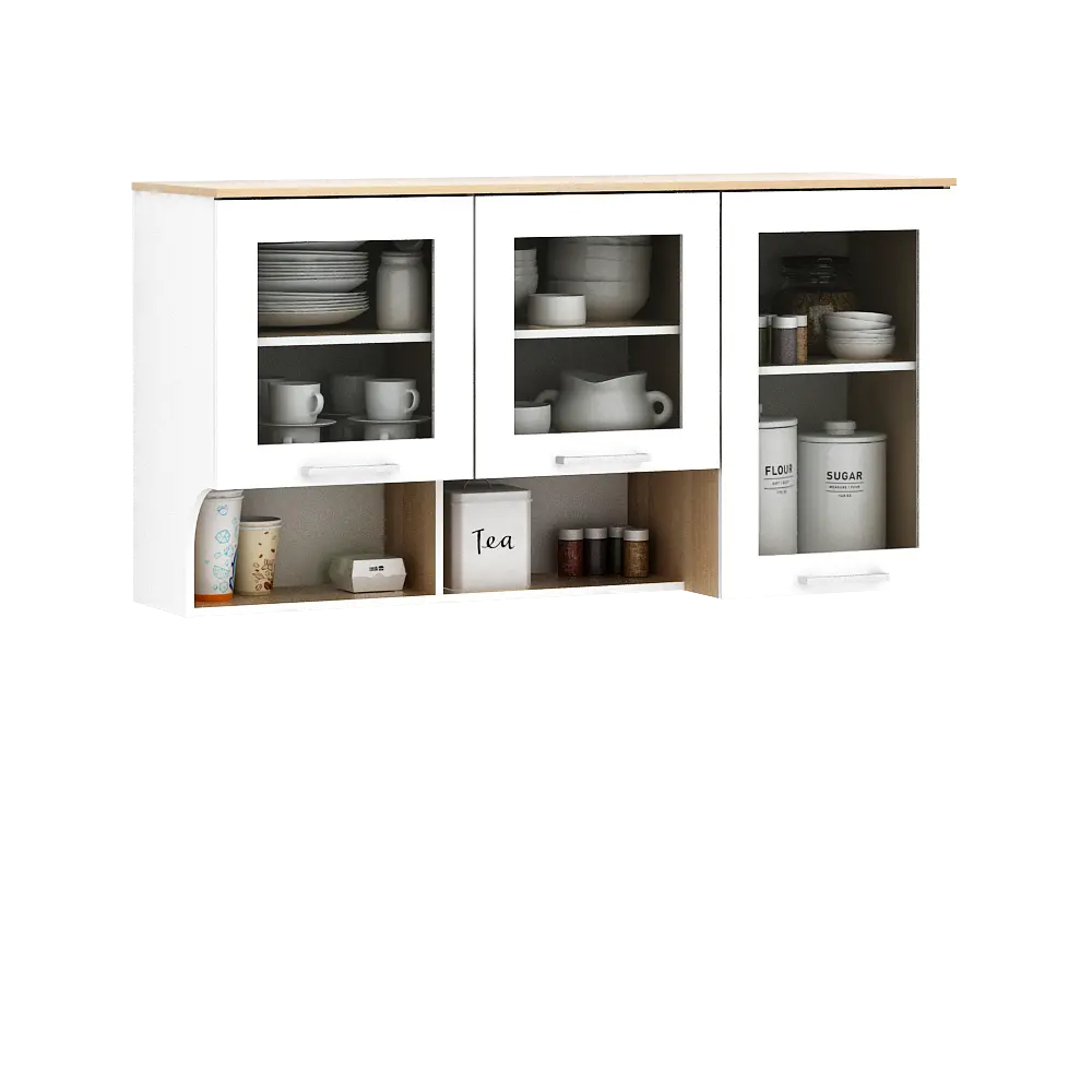PIRA METROPOLIS OX - ARUNA KC WU120G RB RAK DAPUR / RAK GANTUNG DAPUR / KITCHEN SET ATAS 3 PINTU KACA DENGAN RAK BUMBU warna WHITE - PRO OAK - PIRA METROPOLIS OX - foto 4
