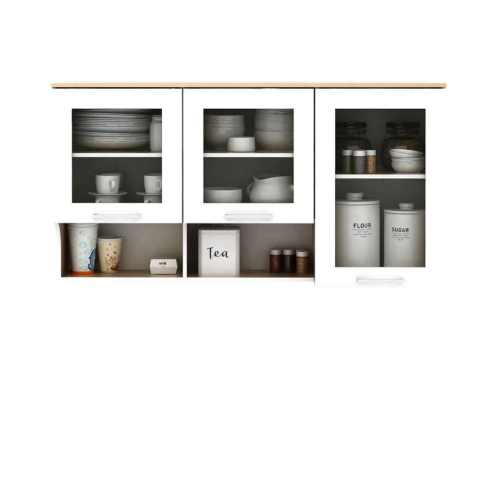 PIRA METROPOLIS OX - ARUNA KC WU120G RB RAK DAPUR / RAK GANTUNG DAPUR / KITCHEN SET ATAS 3 PINTU KACA DENGAN RAK BUMBU warna WHITE - PRO OAK - PIRA METROPOLIS OX - foto 3