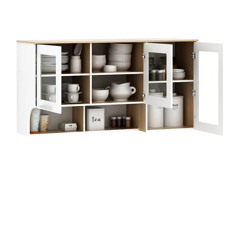 PIRA METROPOLIS OX - ARUNA KC WU120G RB RAK DAPUR / RAK GANTUNG DAPUR / KITCHEN SET ATAS 3 PINTU KACA DENGAN RAK BUMBU warna WHITE - PRO OAK - PIRA METROPOLIS OX - foto 5