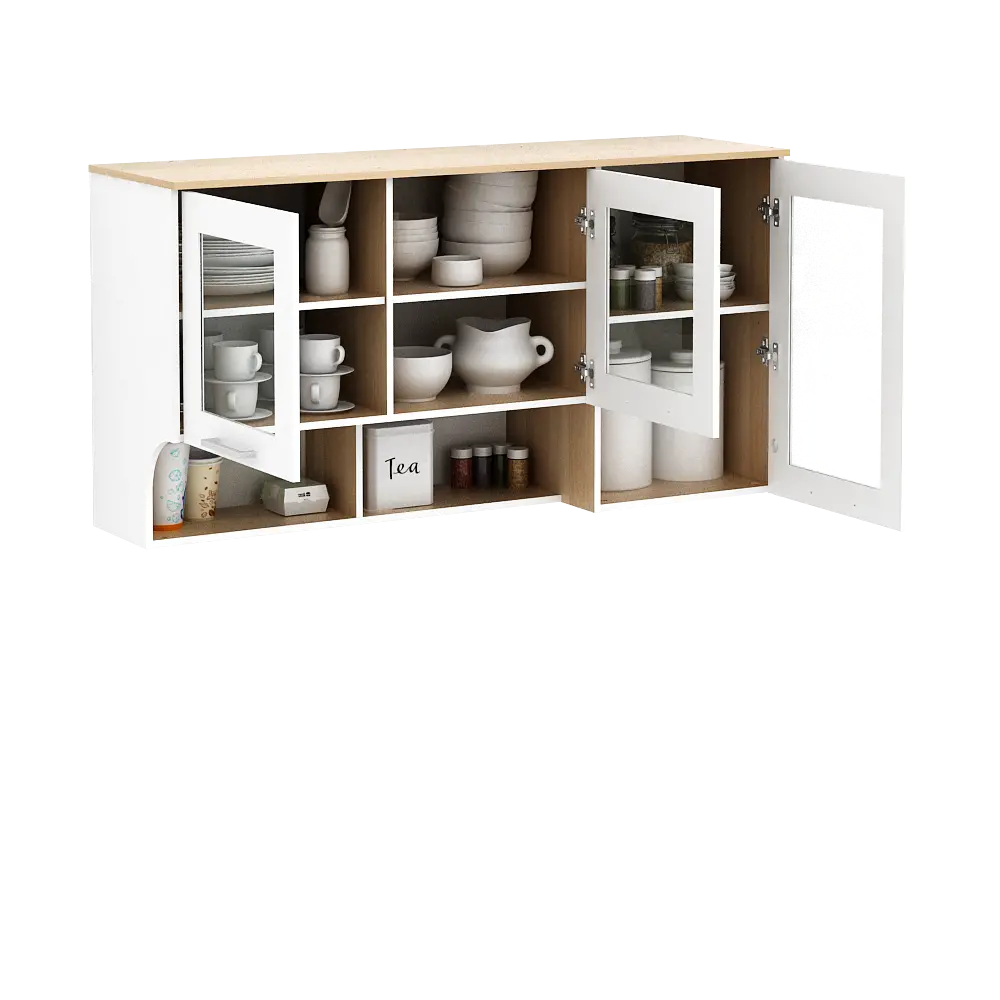 PIRA METROPOLIS OX - ARUNA KC WU120G RB RAK DAPUR / RAK GANTUNG DAPUR / KITCHEN SET ATAS 3 PINTU KACA DENGAN RAK BUMBU warna WHITE - PRO OAK - PIRA METROPOLIS OX - foto 6