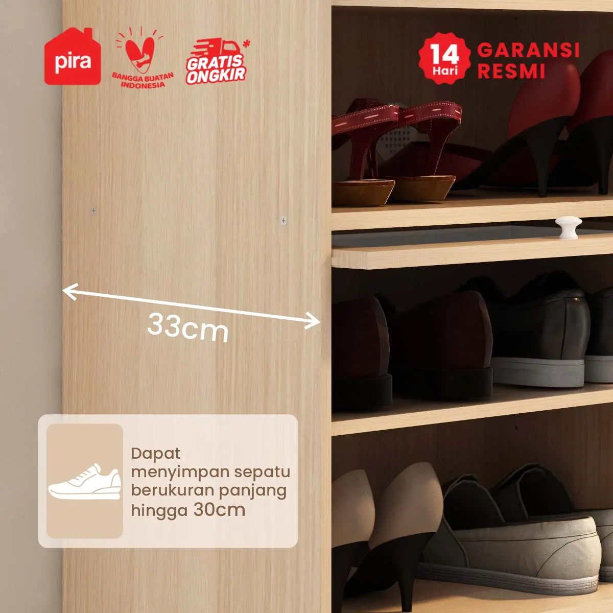 PIRA METROPOLIS -  KORYU SR60 RAK SEPATU / LEMARI SEPATU / RAK SERBAGUNA warna PRO OAK - PIRA METROPOLIS - foto 8