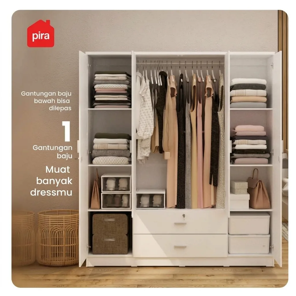 PIRA METROPOLIS OX -  ASTA 4PL A LEMARI PAKAIAN 4 PINTU DENGAN LACI warna WHITE - PIRA METROPOLIS - foto 3