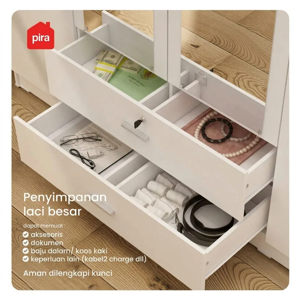 PIRA METROPOLIS OX -  ASTA 4PL A LEMARI PAKAIAN 4 PINTU DENGAN LACI warna WHITE - PIRA METROPOLIS - foto 4