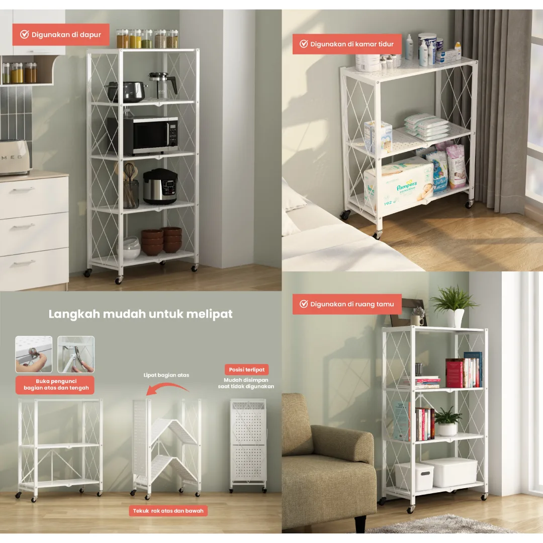 PIRA - FLATO AVA MSU 5X1 RAK DAPUR LIPAT SERBAGUNA / RAK BESI 5 SUSUN warna WHITE - PIRA - foto 2