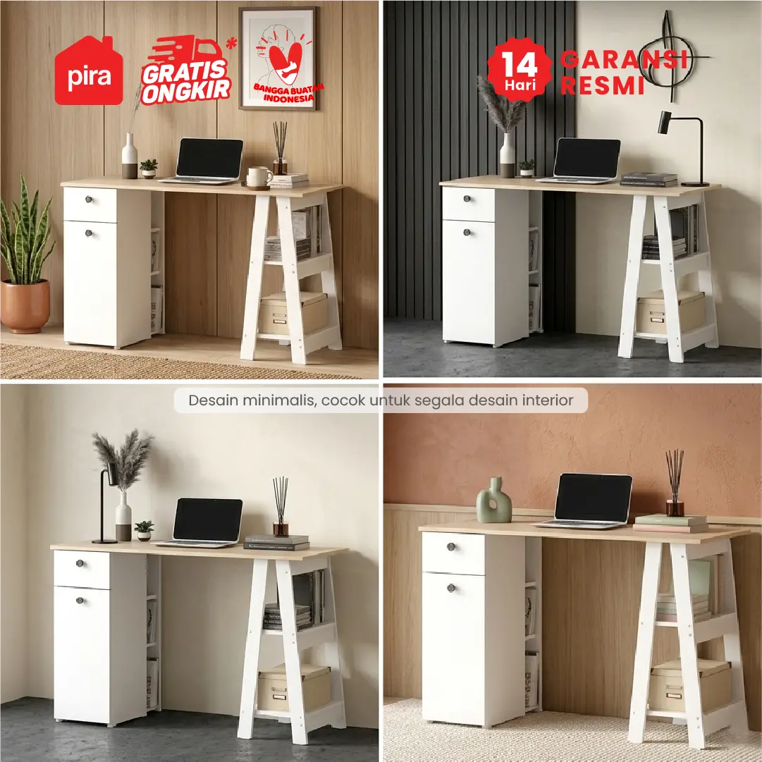 PIRA OX - NOAH DK MEJA KERJA / MEJA BELAJAR warna WHITE SM - PRO OAK - PIRA - foto 6