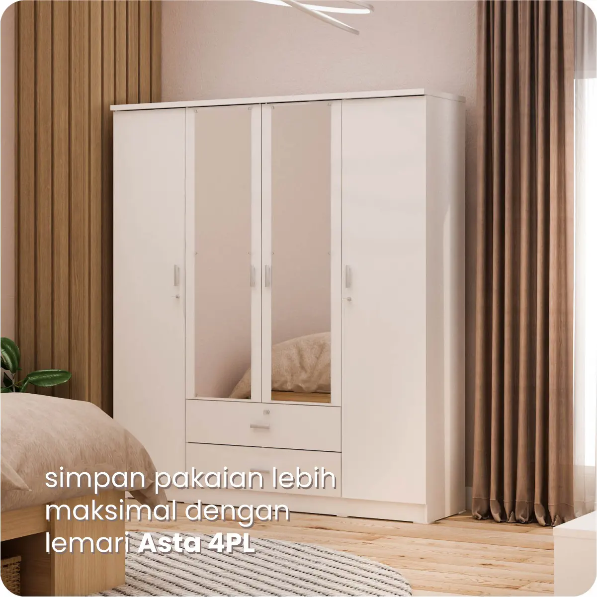PIRA METROPOLIS OX - ASTA 4PL LEMARI PAKAIAN 4 PINTU DENGAN LACI warna WHITE - PIRA METROPOLIS OX - foto 2