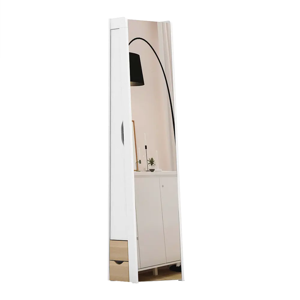 PIRA - SADA DS40 CERMIN BERDIRI FULL BODY DENGAN LACI DAN RAK JILBAB / RAK PAKAIAN warna WHITE SM - PRO OAK - PIRA - foto 7