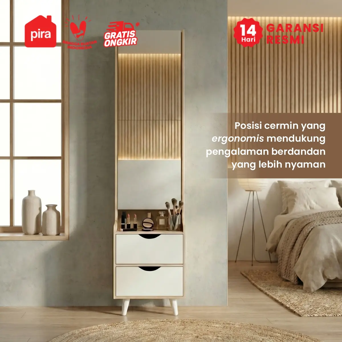 PIRA METROPOLIS OX - FUJI DS40 MEJA RIAS / CERMIN FULL BODY / MEJA RIAS MINIMALIS warna PRO OAK - WHITE - PIRA - foto 2