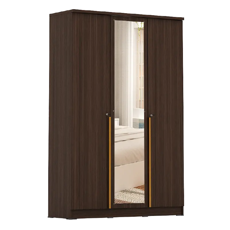 PIRA METROPOLIS -  YONA AVA 3PS LEMARI PAKAIAN 3 PINTU DENGAN LEBIH BANYAK RAK warna AMERICAN WALNUT - GOLD HAIRLINE - PIRA METROPOLIS - foto 6